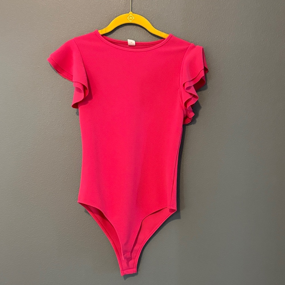 Vibrant Pink Ruffle Sleeve Bodysuit